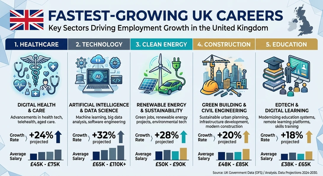 Infographic of the fastest-growing careers in the UK