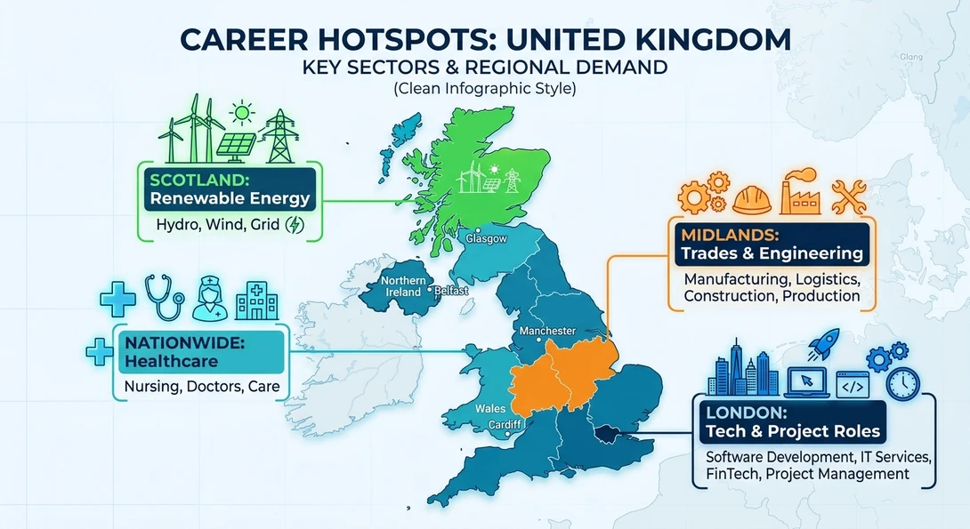 Regional breakdown of fastest-growing careers across the UK